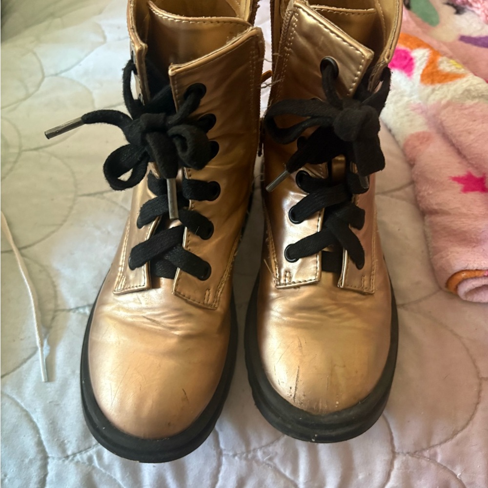 Kids Headquarters Gold Boots with Black Laces